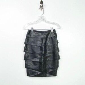 Vintage 90s VARI ZIONI 2 Layered Black 100% Leather‎ Skirt Fall Winter